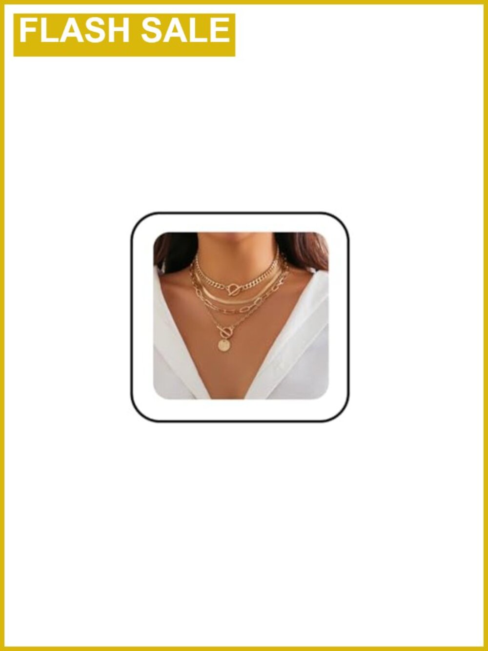 4Pc Gold Layered Necklace Set Cuban Paperclip Chain Pendant Women Jewelry